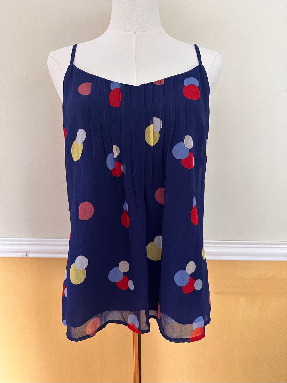 Daniel Cremieux Navy Polka Dot Pleated Tank